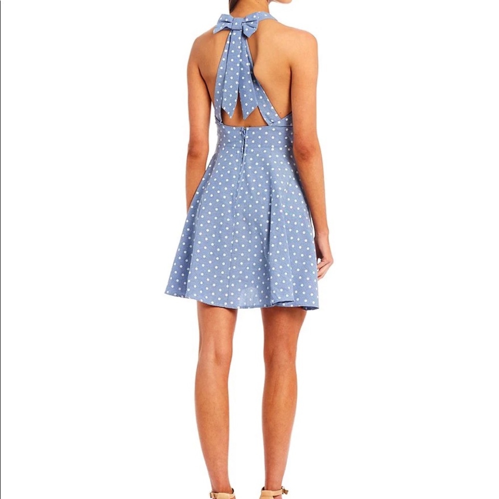 SOLD - Sleeveless Halter V-Neck Bow Tie-Back Dot Printed Fit-And-Flare Dress